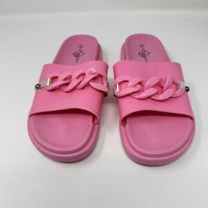 Sole Mates Shoes Womens Size 8 Pink Slide Sandals Chain Detail Pool Beach Casual